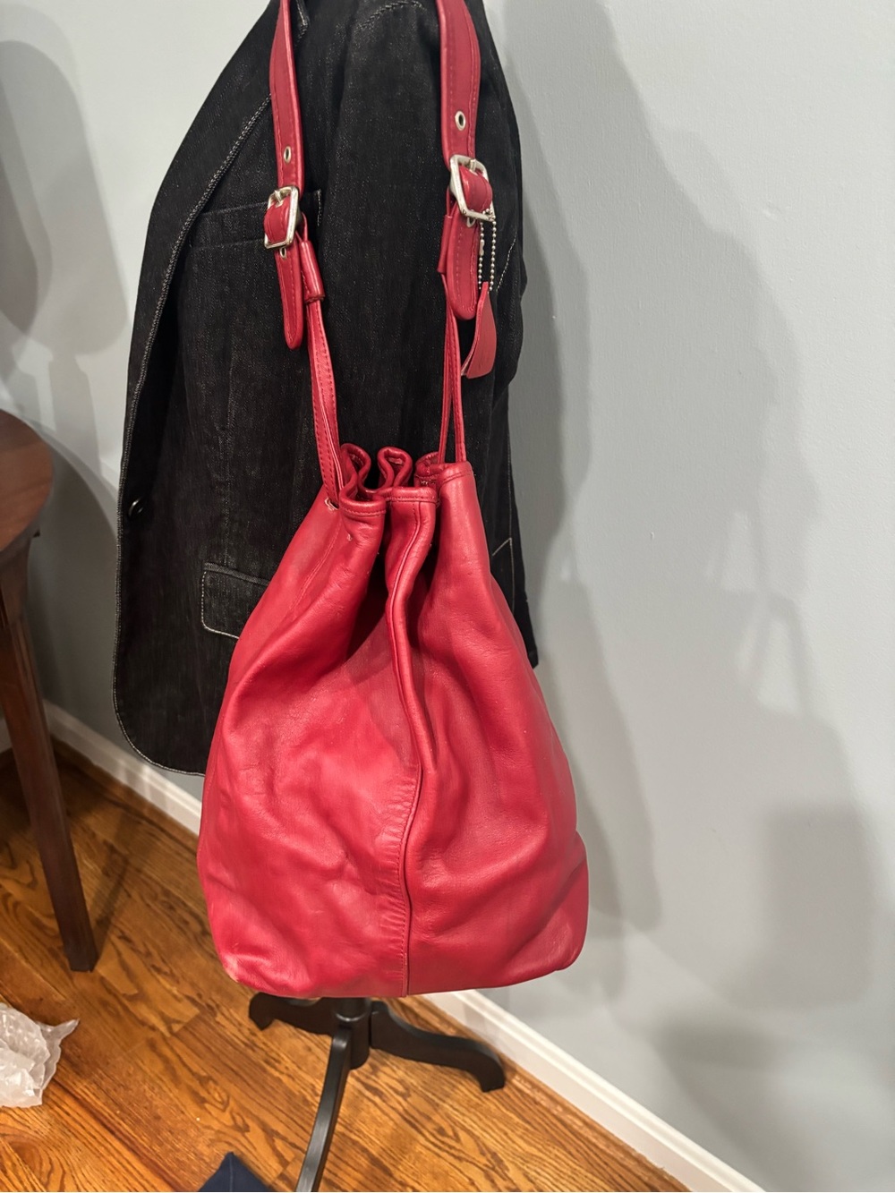Vintage Coach Red Glove Tanned Leather Legacy Large Sling Bucket Bag #9166
